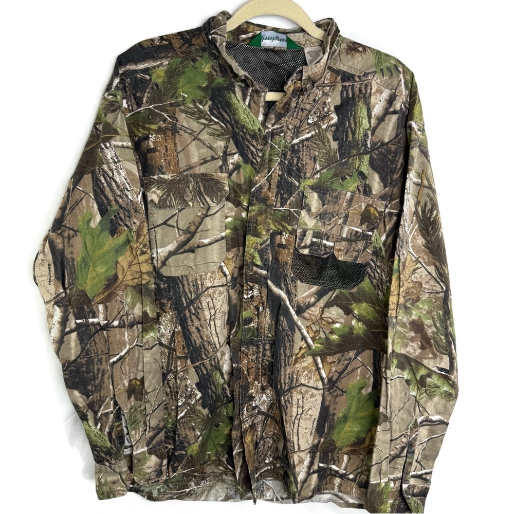 Remington Realtree Woodland Camo Button Down Shirt Lighter Weight Medium